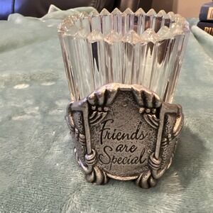 Carson Metal Pewter "Friends Are Special" Round Jar Pillar Candle Holder